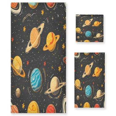 Imagem de xigua Conjunto de toalhas de banheiro planetas sistema solar absorvente macio 3 peças toalha de banho toalha de mão toalhas decorativas para banheiro, academia, hotel, praia, piscina