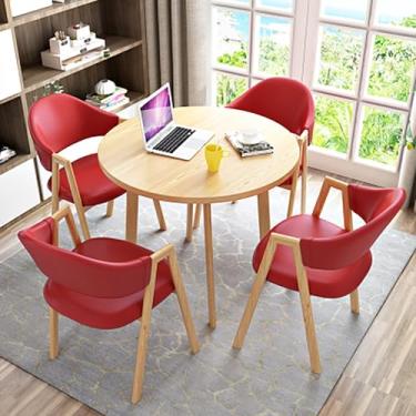 Imagem de Conjunto de mesa de lazer de escritório e 4 lugares mesa de jantar redonda e cadeira conjunto de combinação de mesa e cadeira com mesa e 4 cadeiras economizando espaço para sala de estar e cafeteria.