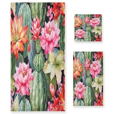 Imagem de xigua Conjunto de toalhas de banheiro de cacto aquarela absorvente macio 3 peças toalha de banho toalha de mão toalhas decorativas para banheiro, academia, hotel, praia, piscina