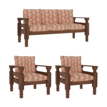 Imagem de Jogo Sofá Madeira Maciça 3 Lugares E 2 Poltronas Liz Multimóveis Cr7001 Geométrico Terracota