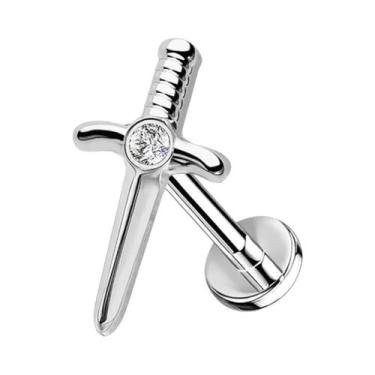 Imagem de Brinco De Piercing Tragus Em Aço Inoxidável Com Strass, Cruz Crescente