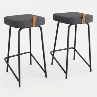 Imagem de Kit 02 Banquetas Médias Para Cozinha Vik Estofada Linho Grafite - Desk Design