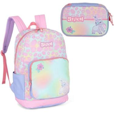 Imagem de Kit Mochila Bolsa Feminina Stitch Disney Rosa C/ Estojo Box - Luxcel