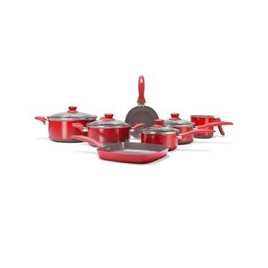 Imagem de Conjunto de Panelas Brinox Ceramic Life 2.0 com Revestimento Antiaderente Cerâmico Vermelho – 7 Peças