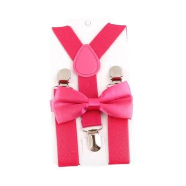 Imagem de Conjunto De Gravata Borboleta Infantil De Cor Sólida Com Suspensórios 