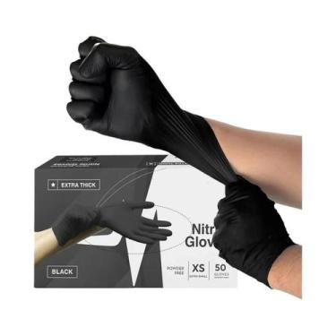 Imagem de Luvas Descartáveis De Nitrilo Pretas 4mil Texturizadas Não Estéreis Pa