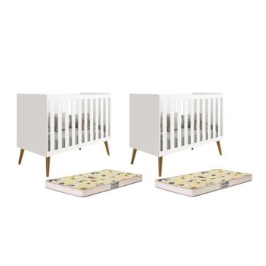 Imagem de Kit Gêmeos Berço Americano Isis Branco Com Colchões Supreme - Reller Móveis Branco