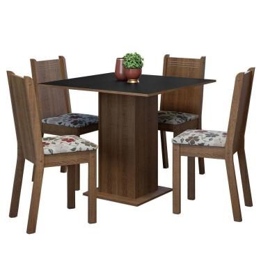 Imagem de Conjunto Sala De Jantar Mesa Tampo De Madeira 4 Cadeiras Rustic/preto/floral Hibiscos Samara Madesa Rustic/preto/hibiscos