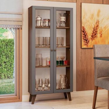 Imagem de Cristaleira 70 Cm 2 Portas De Vidro Com Pés Trapézio Rustic-cinza-rustic Vik Madesa