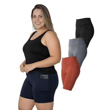 Imagem de Kit 3 Bermudas Fitness Bolso Lateral Cores Sortidas Plus Size-Feminino