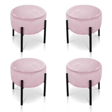 Imagem de Kit 04 Puffs Iron Suede Rosa Bebê Base Preto Palito