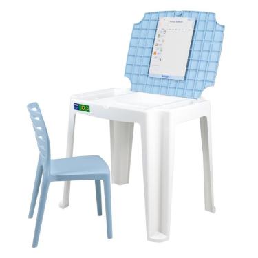 Imagem de Conjunto De Mesa E Cadeira Infantil Tramontina Beni Em Polipropileno Azul Com Quadro De Atividades