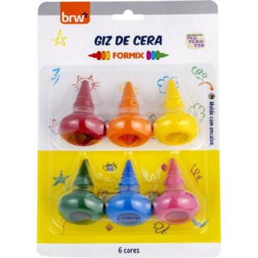 Imagem de Giz de Cera Curto Cone 6 Cores Blister Antideslizante Infantil - BRW