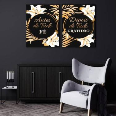 Imagem de Kit 2 Quadros Decorativos Fé E Gratidão Dourado 34x23cm