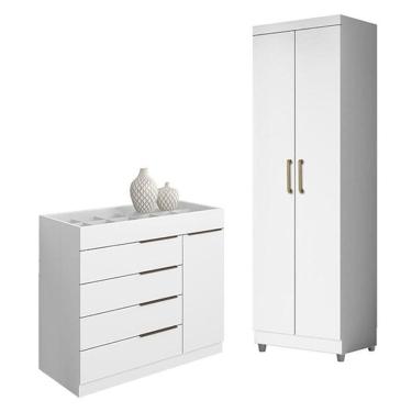 Imagem de Cômoda Sapateira Sevilha 2004147 E Armário Multiuso 2000191 Branco Tx Com Pés Cinza - Aramóveis