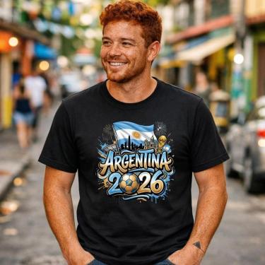 Imagem de Camiseta Masculina Preta Argentina Futebol Estampa Destaque Bandeira Camisa Urbana Pers...