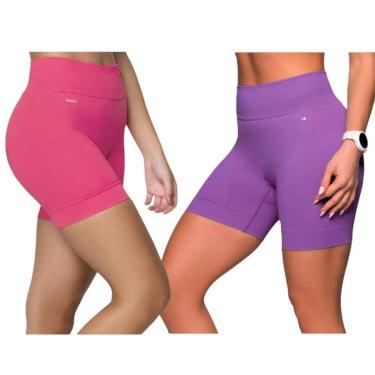 Imagem de Kit 2 Shorts Selene Sem Costura Feminino - Pink e Roxo M-Feminino