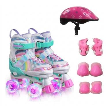 Imagem de Patins infantil Quad Arco Íris Ajuste de tamanho rodas com LED brilhan
