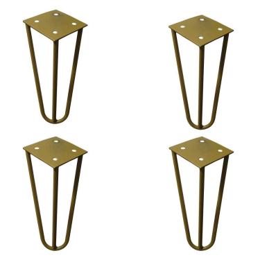 Imagem de Kit 4 Pés Hairpin Legs para Móveis G41 Metal Ferro Maciço 15cm Dourado Gran Belo