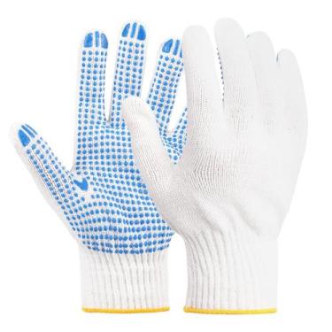 Imagem de Luvas de trabalho de algodão 12 pares com pontos de PVC antiderrapante