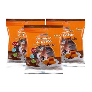 Imagem de Kit Bala Caramelo Leite Com Chocolate Diet - Hué 3 Unidades 100g
