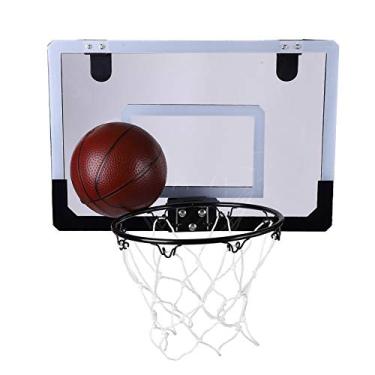 Imagem de Kit de mini basquete para ambientes internos incluindo uma bola de basquete, um quadro, um aro com rede, um inflador e uma chave Fácil de instalar e usar, bom presente para crianças