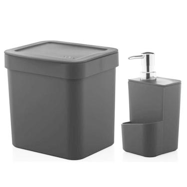 Imagem de Kit Dispenser Porta Detergente 650ml + Lixeira 2,5 Litros Cozinha Trium - Ou