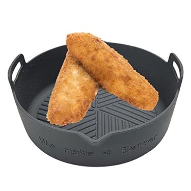 Imagem de Cesta de silicone para fritadeira a ar | Forros Reutilizáveis Round Air Fryer com alça - Tigela de silicone reutilizável fácil de limpar para acessórios de forno de fritadeira a