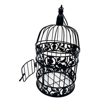 Imagem de Gaiola de pássaro para pendurar na parede de metal com gaiolas de pássaros para pássaros pequenos, festa de casamento, decoração de interiores e exteriores, 25 cm e 35 cm, cor preta e branca, pacote com 1PET SHOW S preto NLZ-B-S