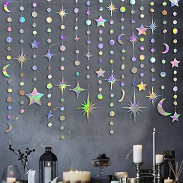 Imagem de Kit de decoração de festa Iridescent Star Moon Circle Dot Garland Crescent e Twinkle Little Star Streamer Banner para crianças, primeiro aniversário, Ramadan, EID Mubarak, chá de bebê, decoração de casamento