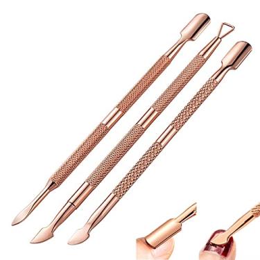 Imagem de Yajun Empurrador de unhas removedor de verniz de gel UV, descascador de limpeza de aço inoxidável, kit de manicure de ponta dupla para unhas e unhas dos pés, dourado, 12,4 cm