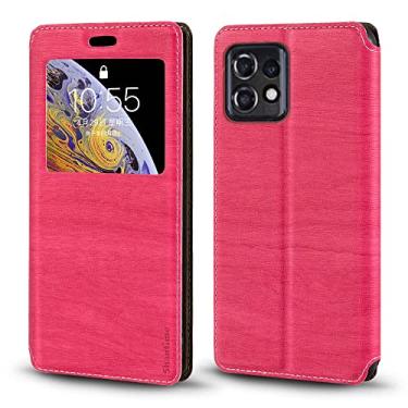 Imagem de Capa para Motorola Moto X40 5G, capa de couro de grão de madeira com porta-cartão e janela, capa flip magnética para Motorola Moto X40 5G (6,7 polegadas) rosa