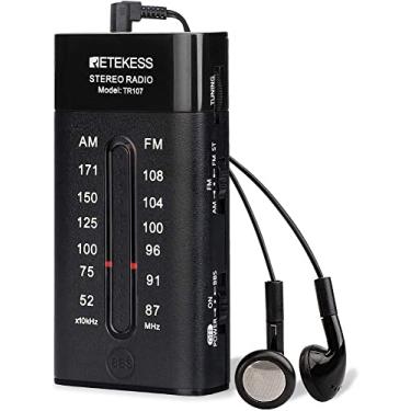 Imagem de Retekess Rádio de bolso TR107 AM FM, rádio portátil com fones de ouvido, pilhas AAA, estéreo FM e reforço de graves, ideal para caminhar, correr (preto)