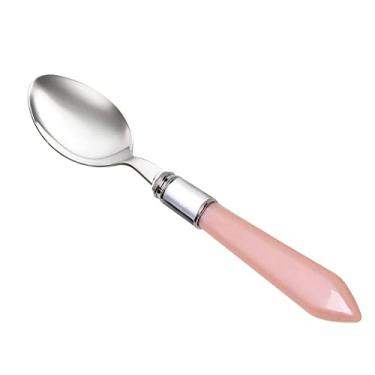 Imagem de CJ 6 COLHERES P/SOBREMESA DE AÇO INOX C/CABO DE PLÁSTICO MOTHER PEARL ROSA 19,5cm