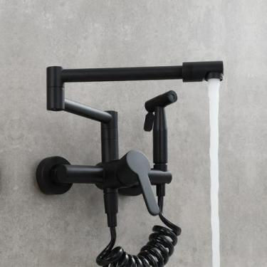 Imagem de Torneira de cozinha para lavatório quente e frio de cobre, torneira dobrável com estiramento estendido universal, torneira giratória para varanda, preto fosco tipo A