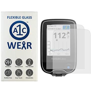 Imagem de A1C Wear – Película de vidro flexível 9H para receptor de 14 dias Freestyle Libre PDM – não racha ou lasca – Antiarranhões – Pacote com 2