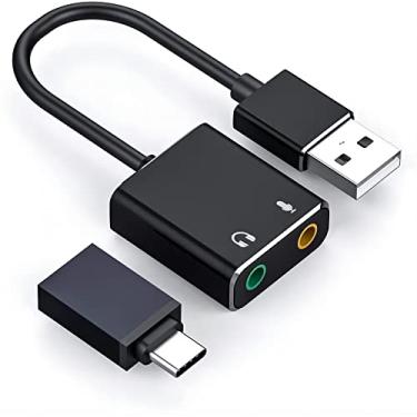 Imagem de Adaptador de Audio USB, adaptador de Audio estéreo externo USB, adecuado para Windows, Mac, Linux, PC, computadora portátil, computadora de escritorio, PS4, Negro (con adaptador tipo C)