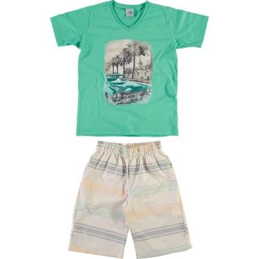 Imagem de Conjunto Infantil Malwee Camiseta Manga Curta e Bermuda - Em Cotton e Sarja 100% Algodão - Verde e Bege
