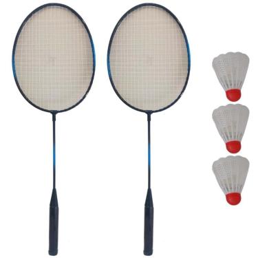 Imagem de Kit Badminton 2 Raquetes + 3 Petecas + Bolsa Completo Azul
