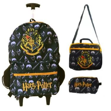 Imagem de Kit Mochila Harry Potter Hogwarts Bolsa Escolar Infantil  Rodinhas Lan