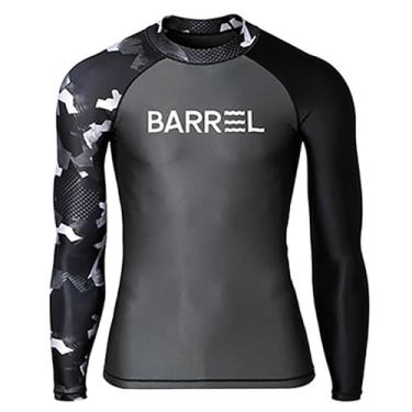 Imagem de Bestgift Conjunto masculino Rash Guard de manga comprida protetor solar secagem rápida roupa de surf com snorkel cinza preto top GG