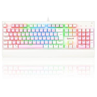 Imagem de Teclado Mecânico Gamer Redragon Kala, RGB, Switch Outemu Blue, ABNT2, Rosa e Branco