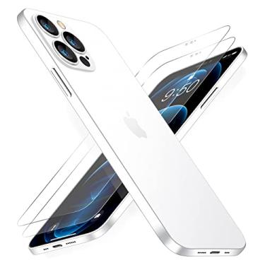 Imagem de Dataroad Capa fina para iPhone 14 Pro [Paper-Fino] 0,2 mm 6,1 polegadas, com 2 protetores de tela de vidro temperado, capa de telefone ultra protetora [anti-impressões digitais], branca