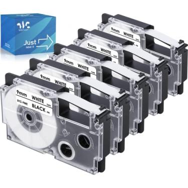 Imagem de Weemay Cartucho de fita de etiqueta de substituição para Casio It XR-9WE para impressora Casio EZ 9 mm 0,35 XR-9WE2S XR9WE2S para KL Label Maker KL-60 KL-100 KL-120 KL-750 KL-780, pacote com 5