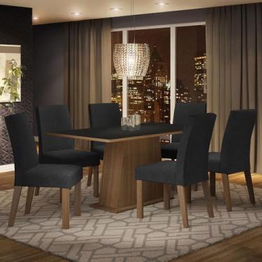 Imagem de Conjunto Sala de Jantar Mesa Tampo de Madeira 6 Cadeiras Rustic/preto/oxford Luciana Madesa
