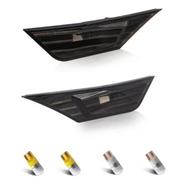 Imagem de HERCOO Capa de lente fumê de luz de marcador frontal com lâmpada LED conjunto de lâmpada compatível com Honda Civic 10ª geração 2016-2021 Coupe Hatchback, branco e âmbar