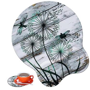 Imagem de ZHUHEHEAH Combinação de almofada de descanso de pulso e porta-copos para mouse, base de borracha antiderrapante, superfície lisa, mouse pad ergonômico para jogos para digitação fácil e alívio da dor,