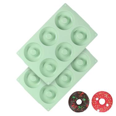 Imagem de QELEG Molde de rosca de silicone, pacote com 2 bagels de silicone antiaderentes para assar, conjunto de formas de donuts, bandeja reutilizável para rosquinhas e bagels, verde, 2 peças/6 cavidades