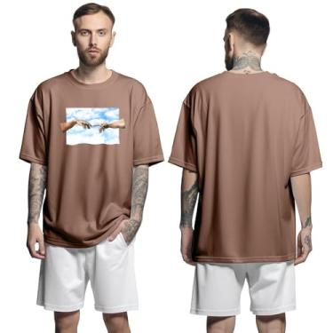 Imagem de Camisa Camiseta Oversized Streetwar Genuine Grit Masculina Larga 100% Algodão 30.1 Mãos de Deus - Marrom - G
