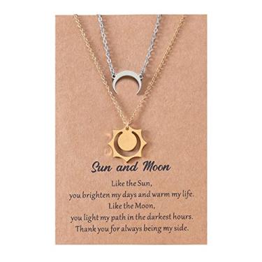 Imagem de Colar de sol e lua para casais Dia dos Namorados casal BFF colar para 2 combinando lua crescente sol colar de aço inoxidável joia presente, 50 centimeters, Aço inoxidável, Sem Pedra Preciosa
